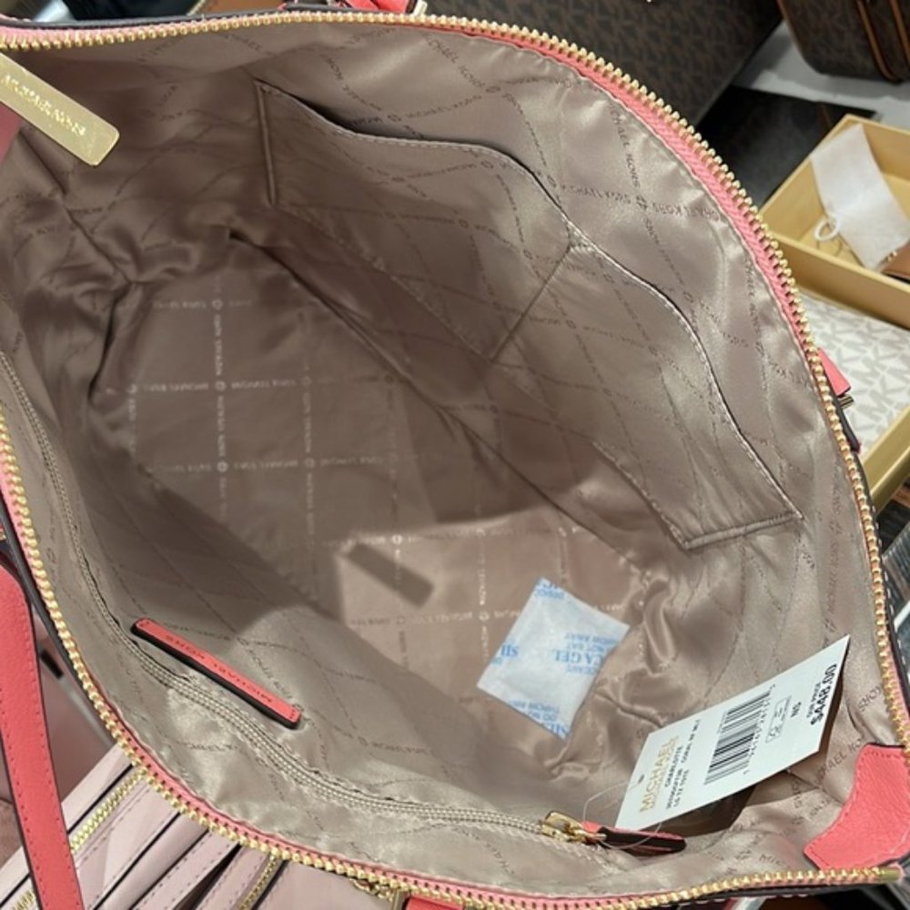 Michael Kors Charlotte Large Logo and Leather Top-Zip Tote Bag Coral Reef Multi - Picture 9 of 16